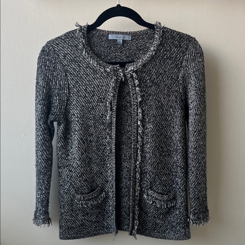 Classiques Entier Merino Wool Tweed Cardigan With Fringe- Size Small